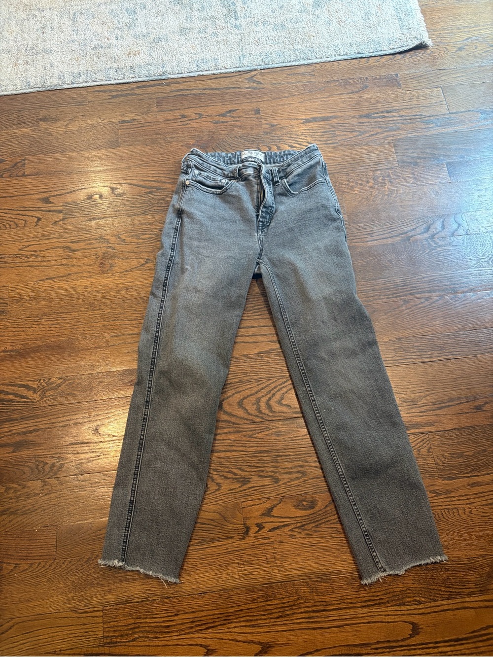 We The Free Faded Black Straight Leg Jeans with Raw Hem
